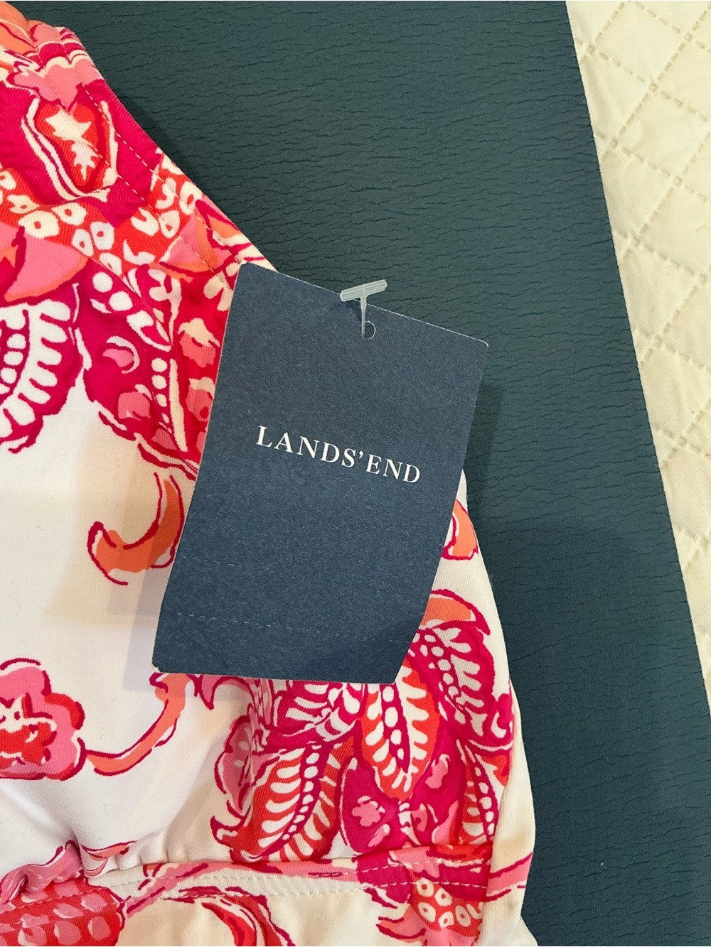 Lands' End White Tankini Top with Pink & Coral Floral Print - Picture 4 of 6